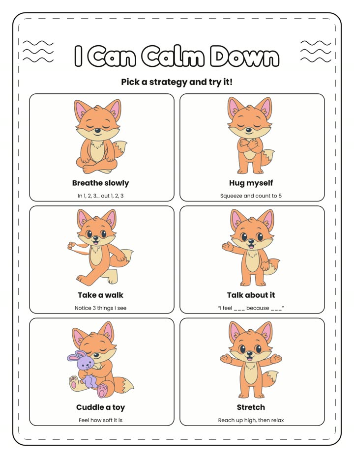I can calm down page from the free Starter Kit
